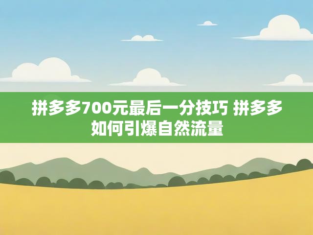 拼多多700元最后一分技巧 拼多多如何引爆自然流量
